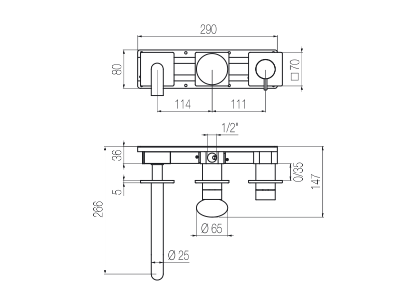 Horizontal bath set with 2-ways diverter