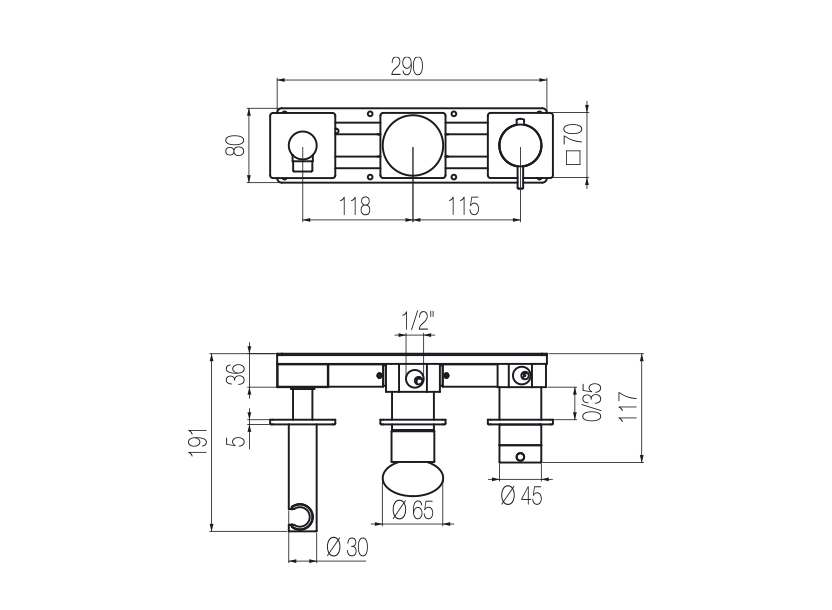 Horizontales Thermostat-Duschset mit 3-Wege-Umsteller