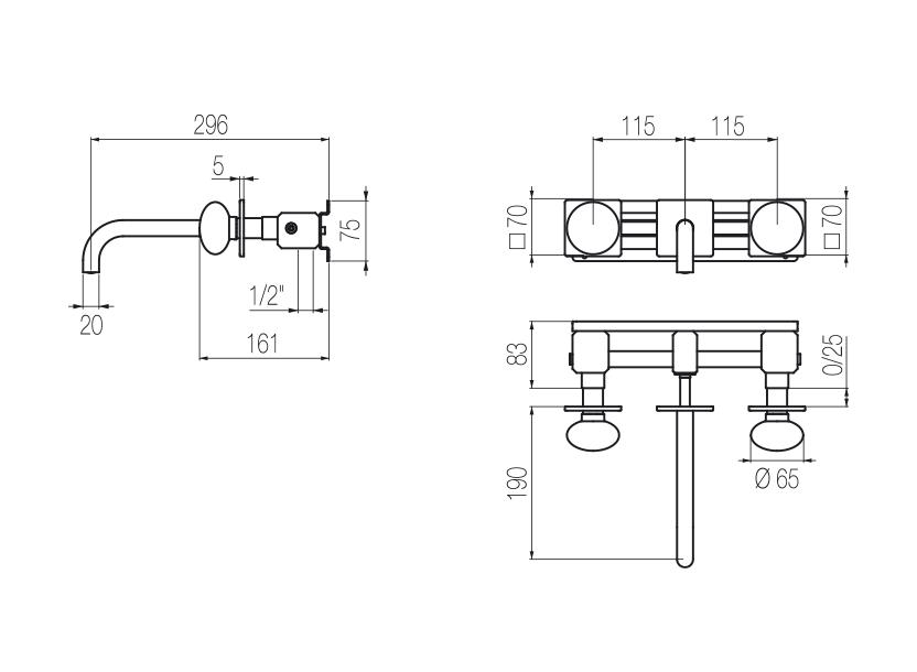 Wall-mounted basin tap