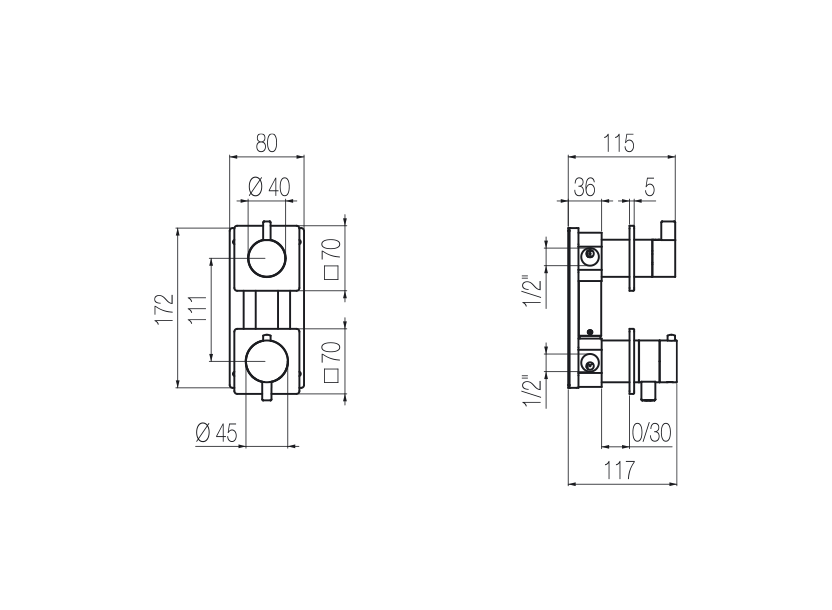 Thermostatic shower mixer with integrated 2-way diverter
