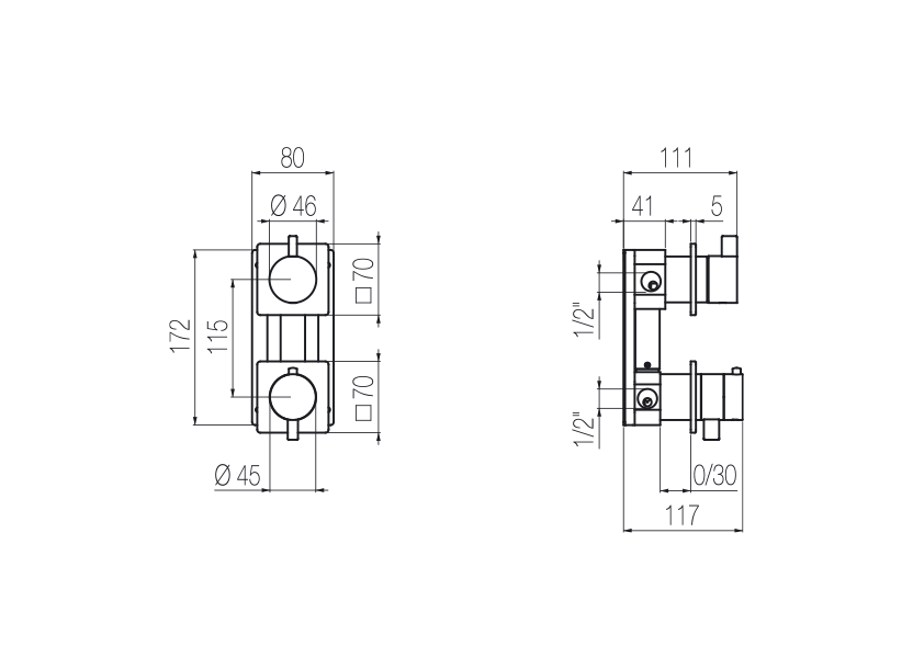 Thermostat-Brausearmatur für Unterputzmontage mit integriertem 3-Wege-Umsteller