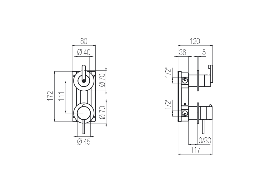 Manual shower mixer with integrated 2-way diverter