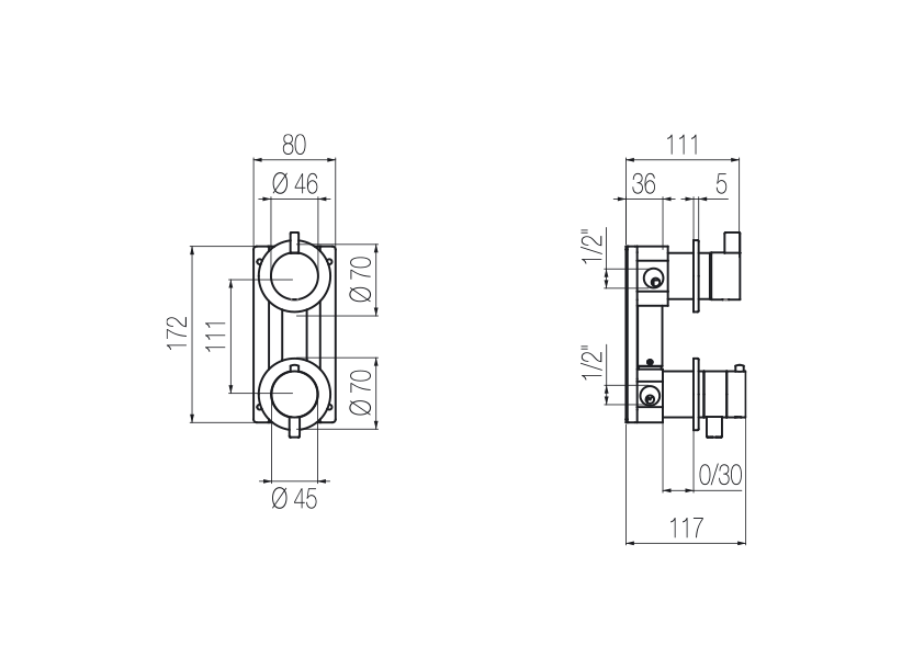 Thermostat-Brausearmatur für Unterputzmontage mit integriertem 3-Wege-Umsteller