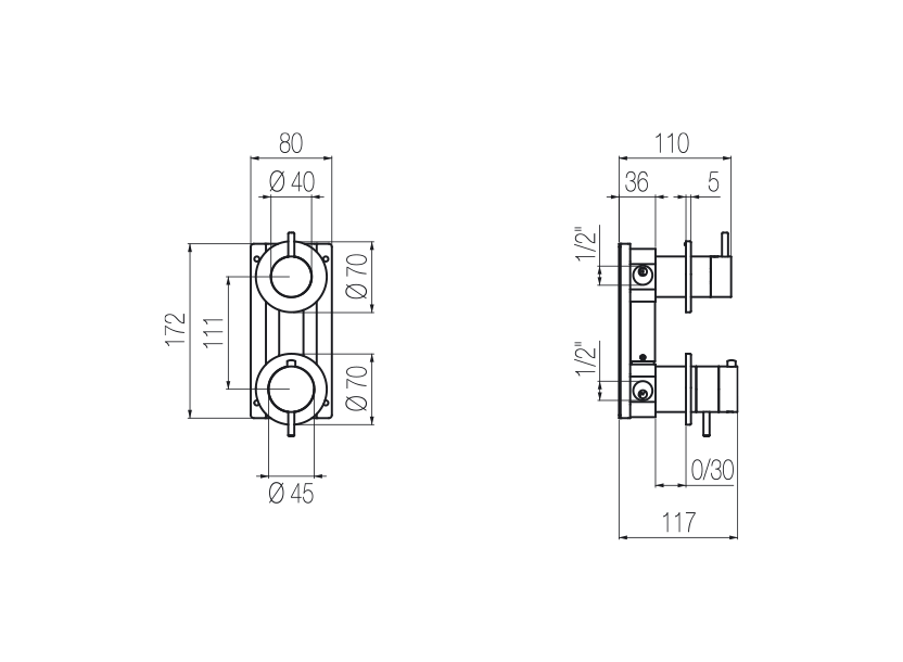  Thermostatic shower mixer with integrated 2-way diverter