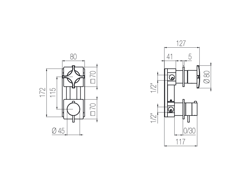 Thermostat-Brausearmatur für Unterputzmontage mit integriertem 3-Wege-Umsteller