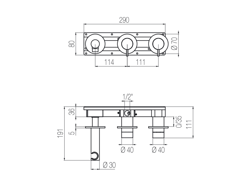  Horizontal shower set with 2-ways diverter