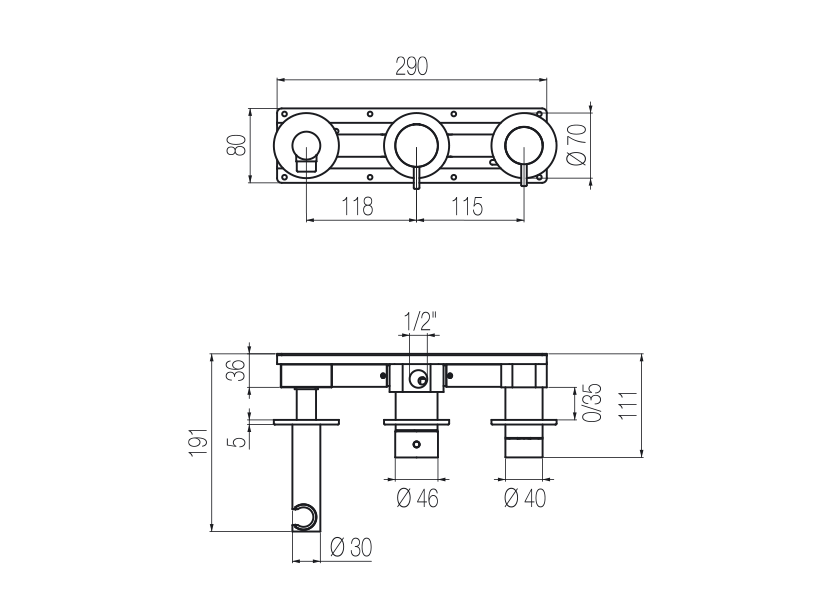  Horizontal shower set with 3-ways diverter