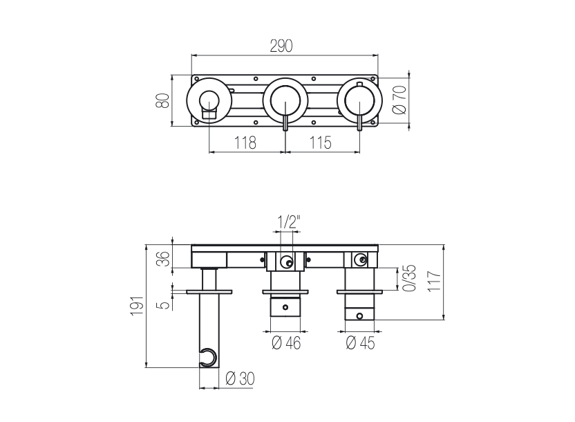 Horizontales Thermostat-Duschset mit 3-Wege-Umsteller