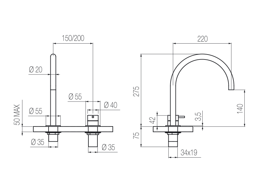 Toki 2-hole sink mixer