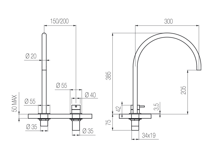 Toki 2-hole sink mixer