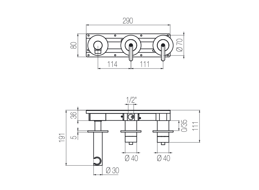 Horizontal shower set with 2-ways diverter