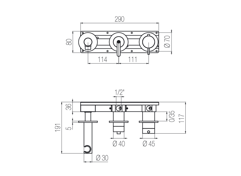 Horizontales Thermostat-Brauseset mit 2-Wege-Umsteller