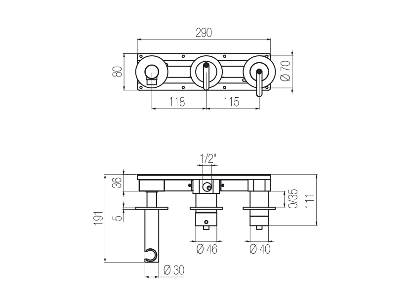  Horizontal shower set with 3-ways diverter