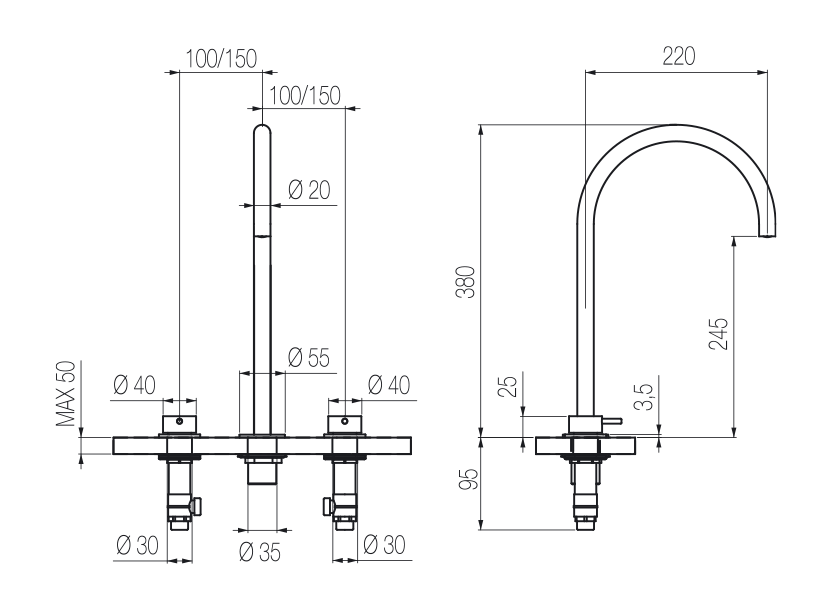 Lavabo 3 fori 