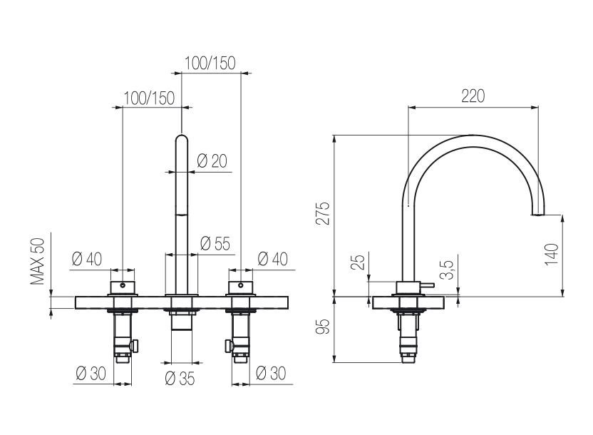 Lavabo 3 fori 