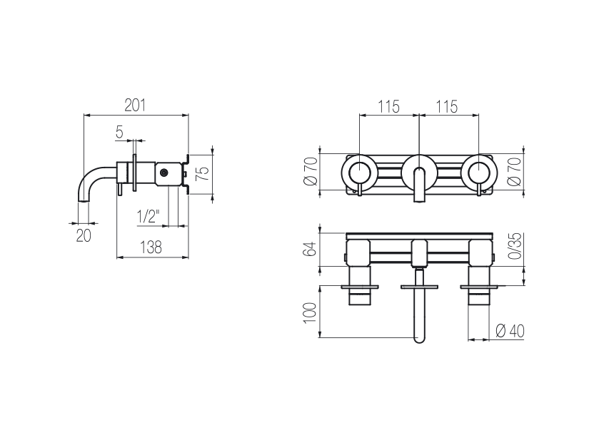  Wall-mounted basin tap