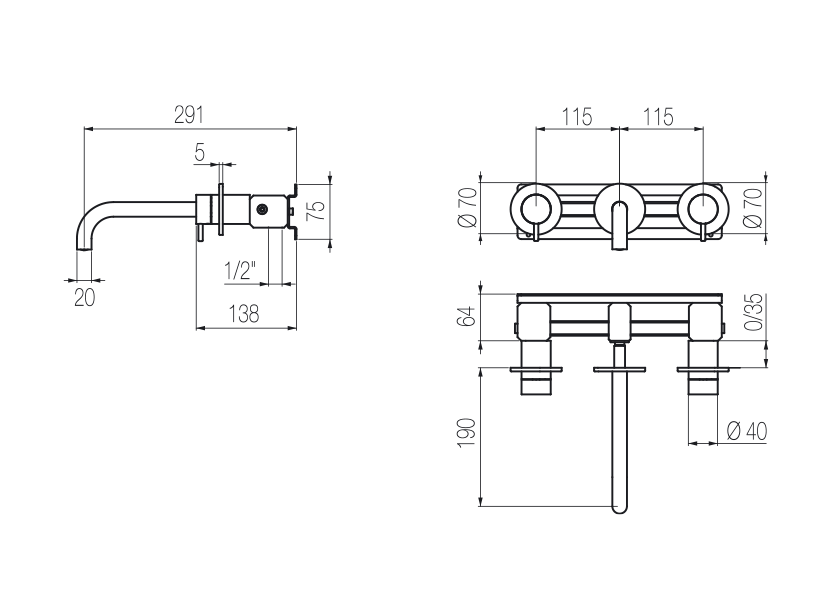  Wall-mounted basin tap