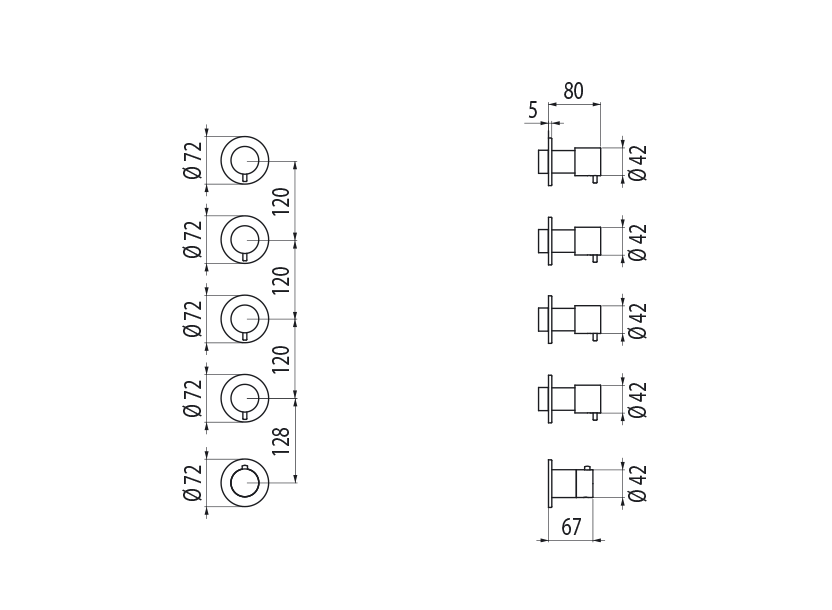  Thermostatic mixer with 4 manifolds