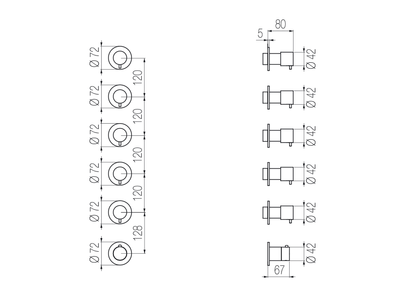  Thermostatic mixer with 5 manifolds