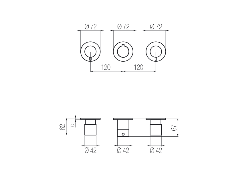  Thermostatic shower set with 2 stop valves