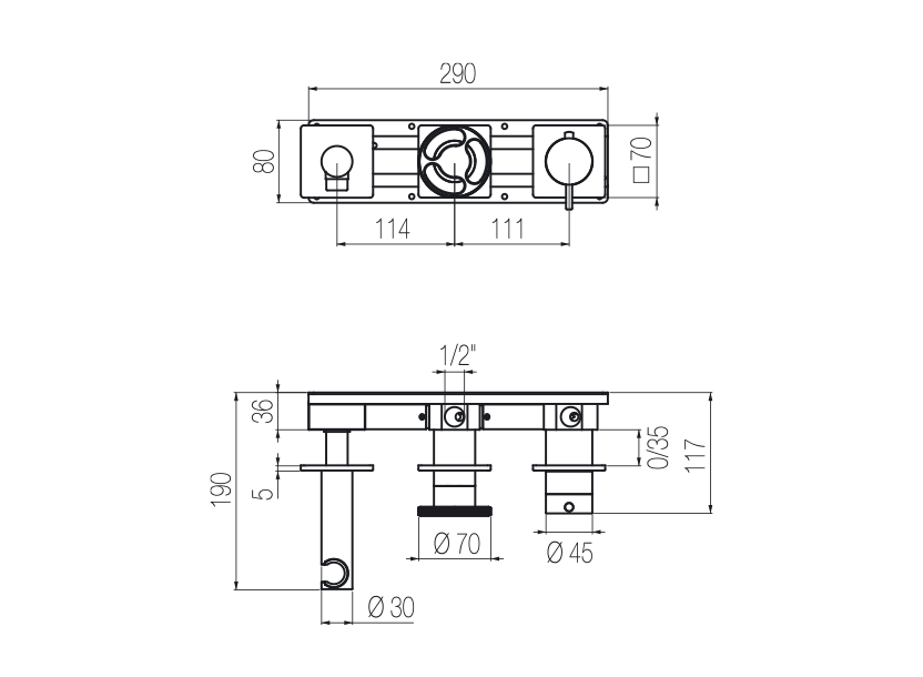 Set doccia orizzontale termostatico 2 vie 