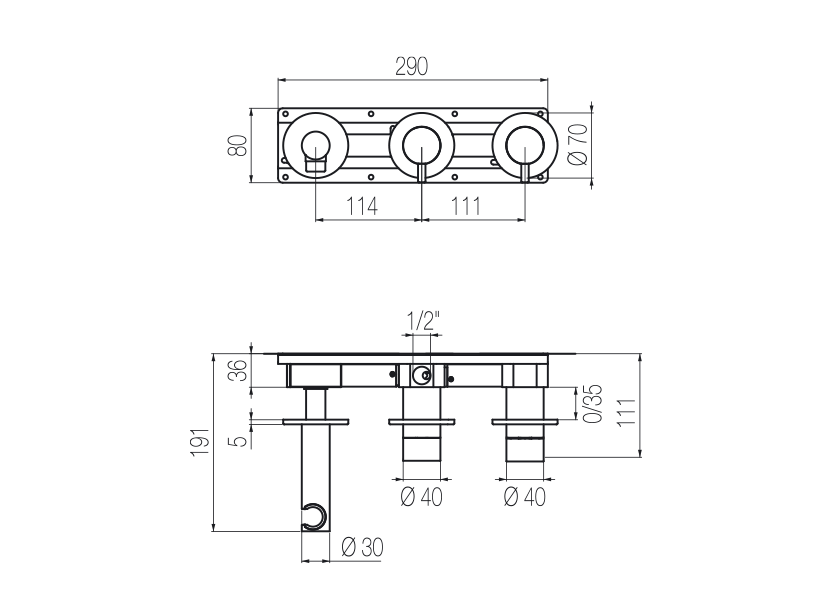 Horizontal shower set with 2-ways diverter