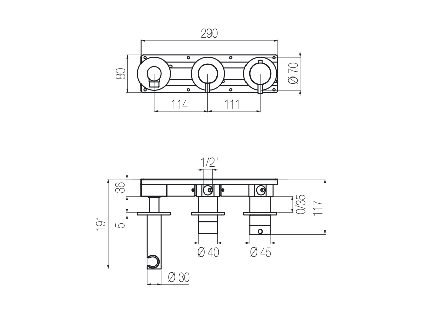 Horizontales Thermostat-Duschset mit 2-Wege-Umsteller