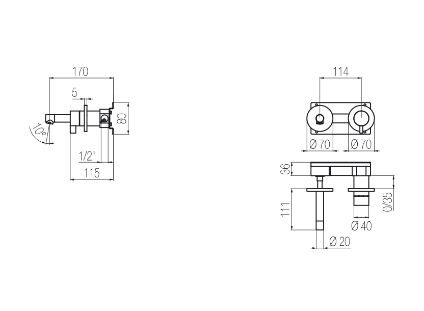 Wall-mounted basin mixer