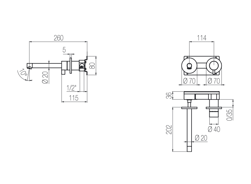 Wall-mounted basin mixer
