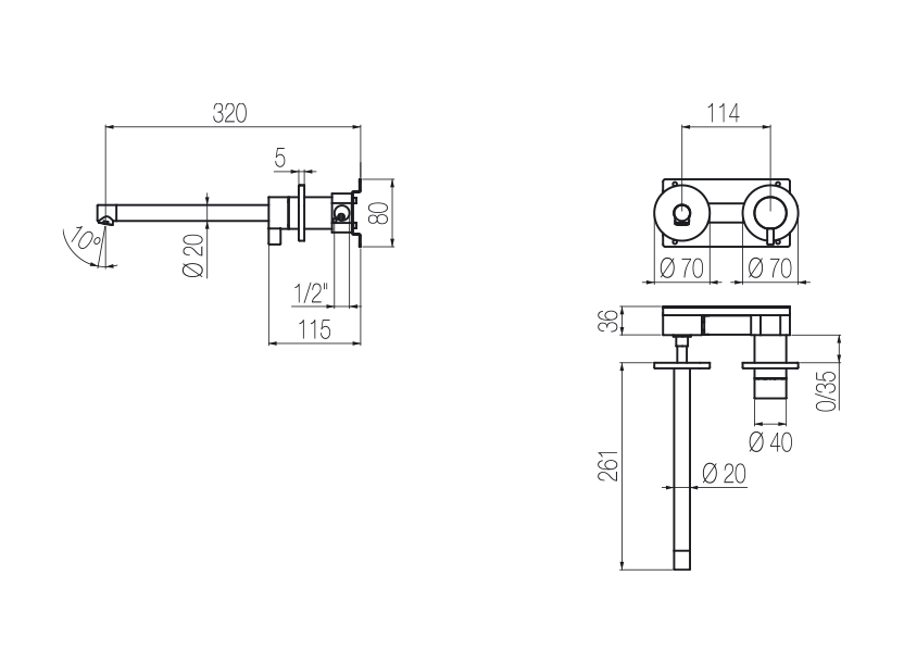 Wall-mounted basin mixer