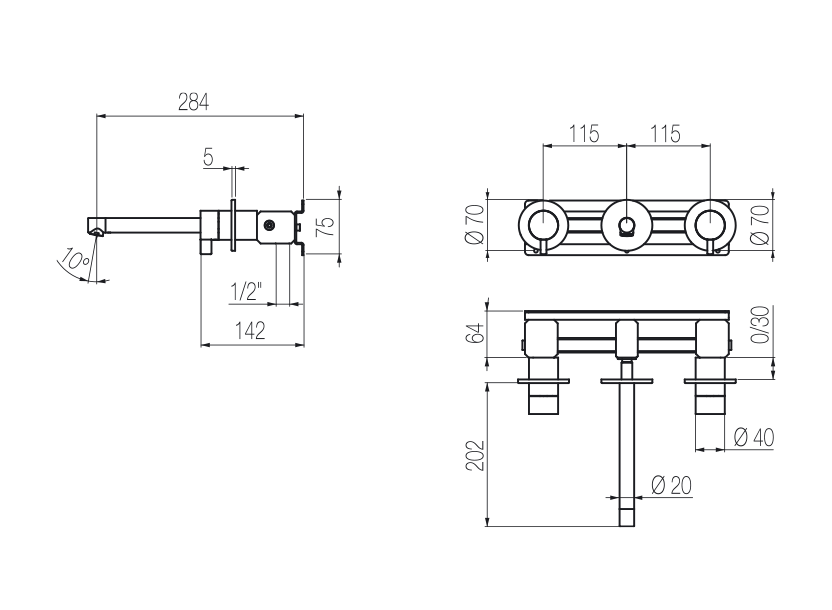 Wall-mounted basin tap