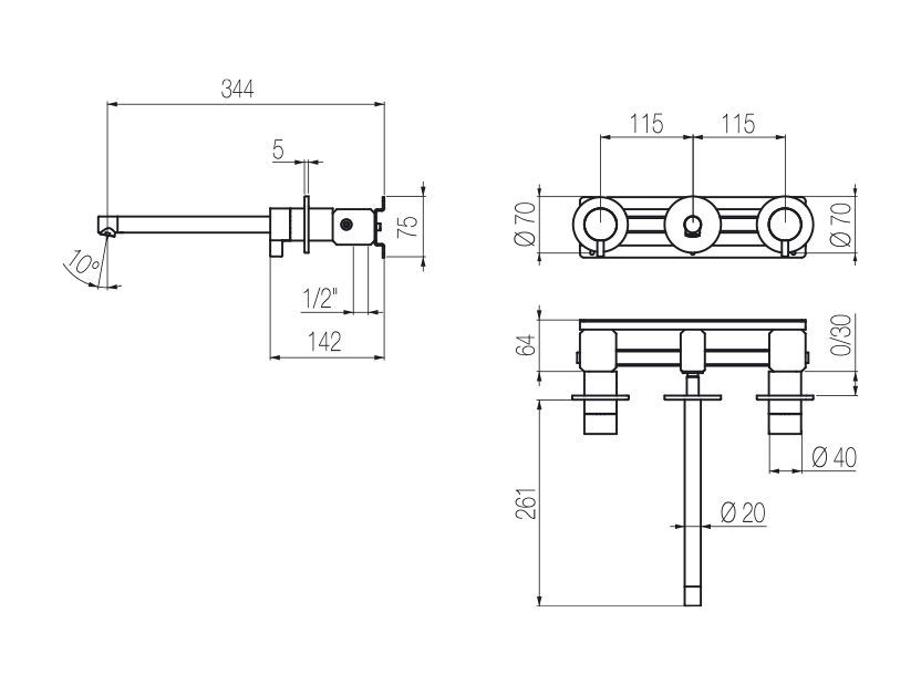 Wall-mounted basin tap