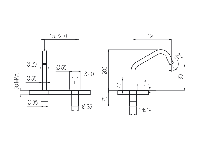 Toox 2-hole sink mixer