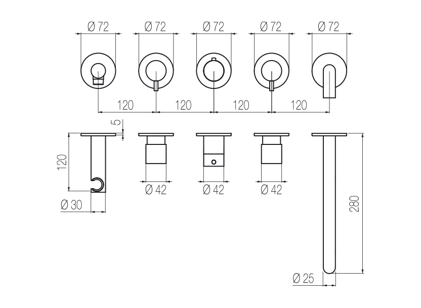 Horizontales Thermostat-Wannenset mit hohem Durchfluss