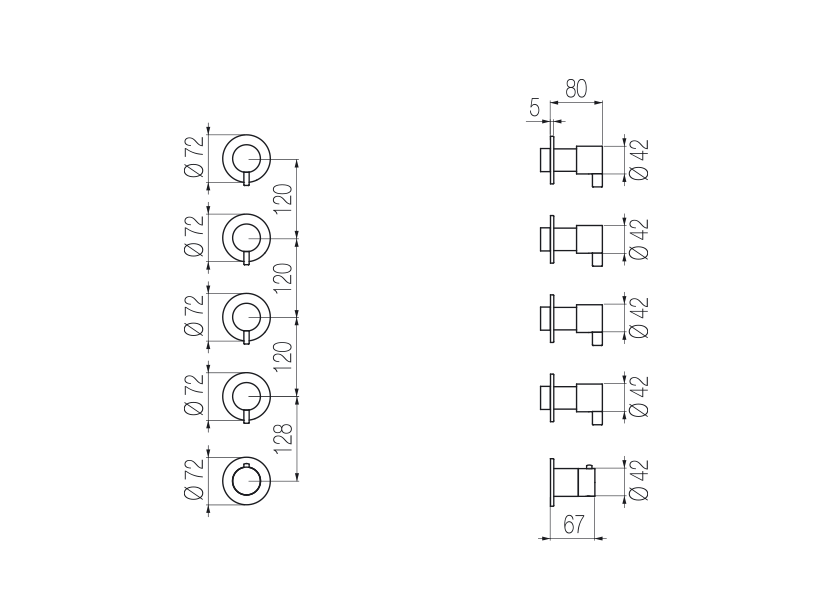 Thermostatic mixer with 4 manifolds