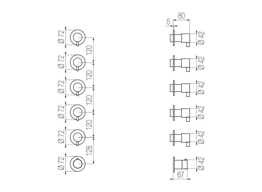 Thermostatic mixer with 5 manifolds