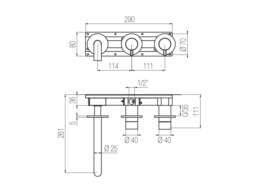 Horizontal bath set with 2-ways diverter