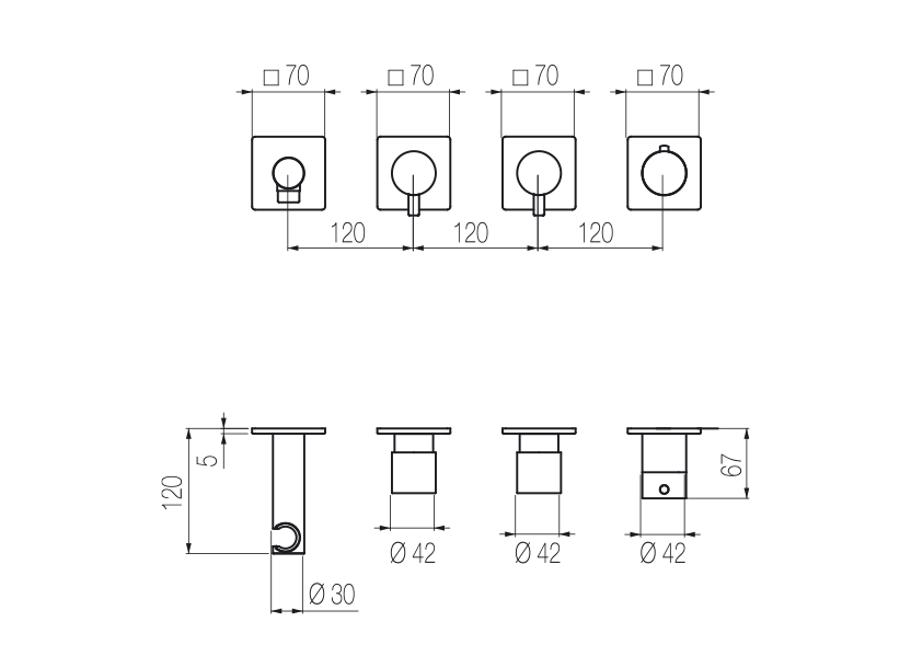 High flow rate horizontal thermostatic set