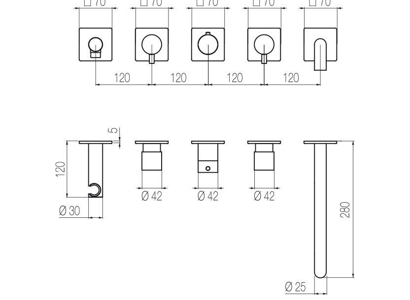 Horizontales Thermostat-Wannenset mit hohem Durchfluss