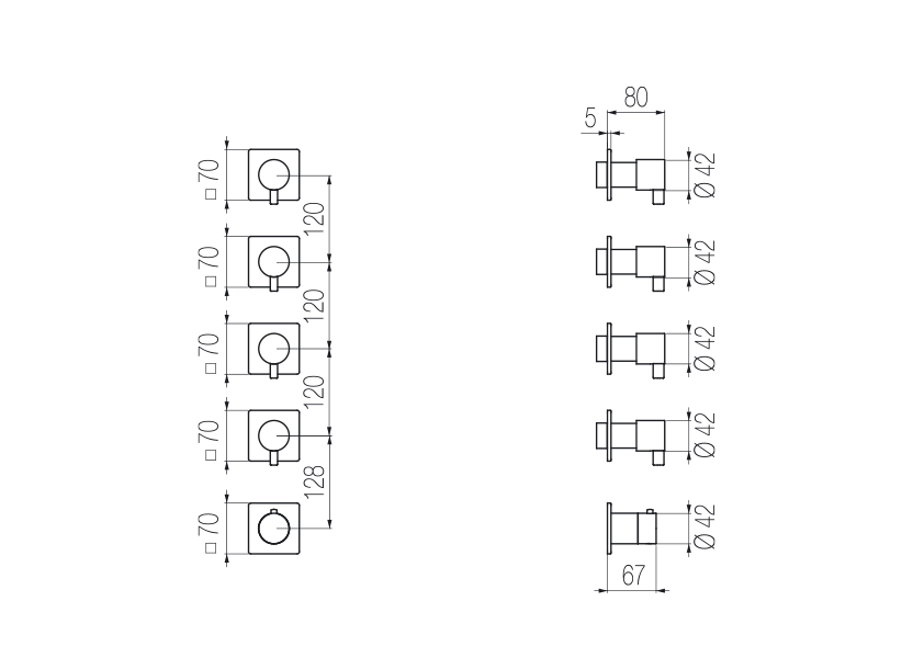 Thermostatic mixer with 4 manifolds