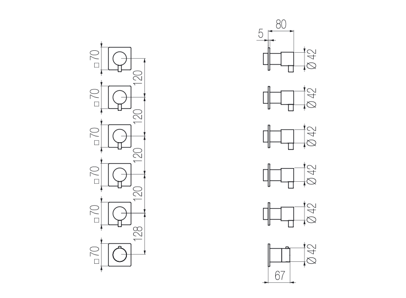 Thermostatic mixer with 5 manifolds