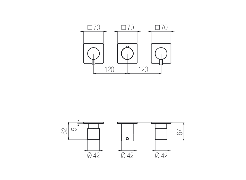 Thermostatic shower set with 2 stop valves