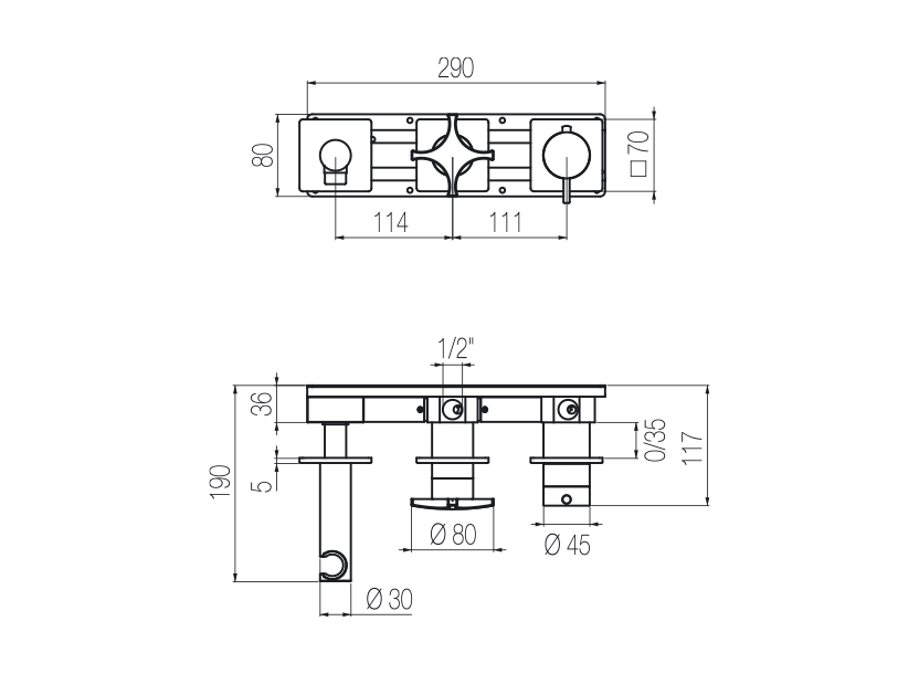 Horizontales Thermostat-Duschset mit 2-Wege-Umsteller