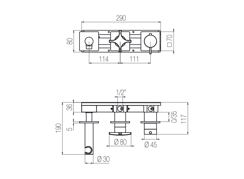 Set doccia orizzontale termostatico 2 vie 