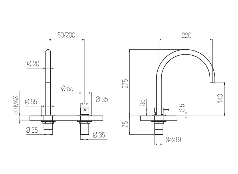 Lavabo 2 fori 