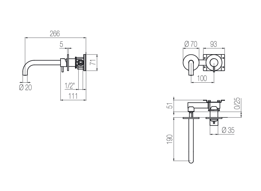 Wall-mounted basin mixer