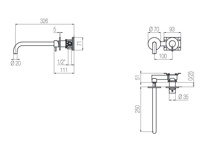 Wall-mounted basin mixer