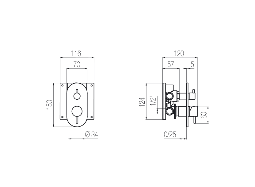 Shower mixer with integrated 3-way diverter