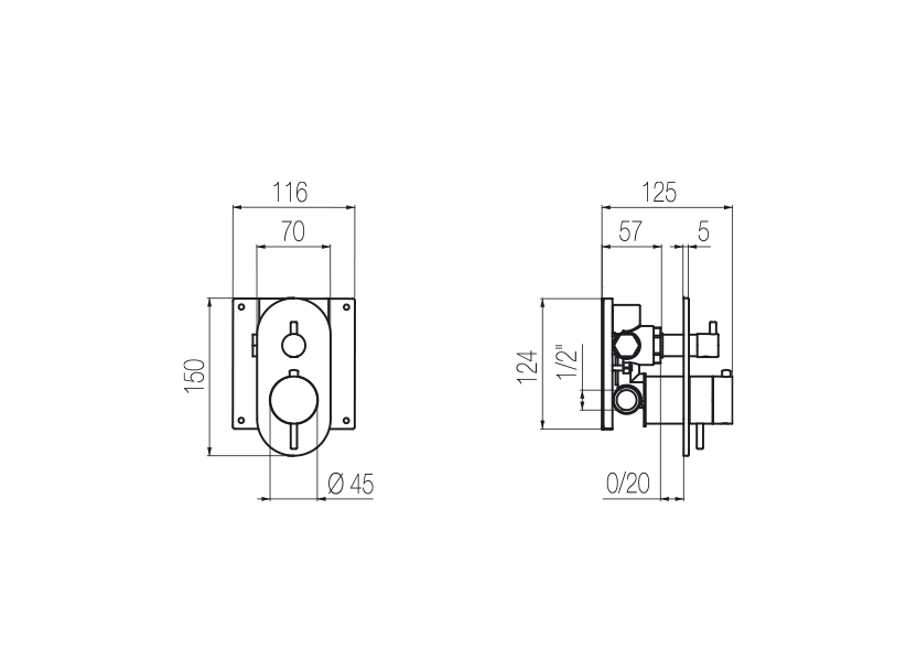 Thermostatic shower mixer with integrated 2-way diverter