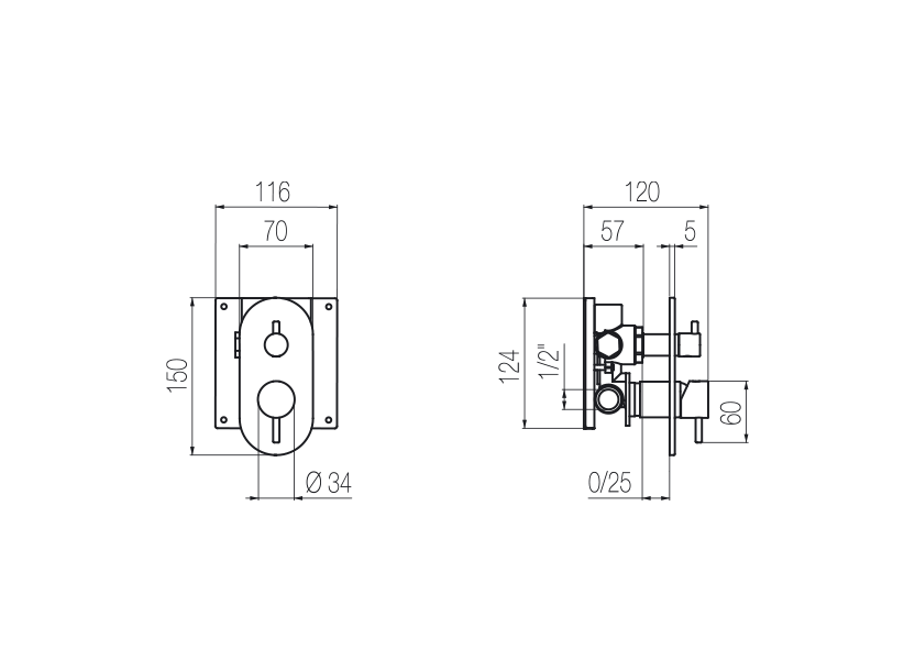 Shower mixer with integrated 2-way diverter